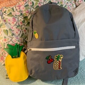 Gray Backpack with Pineapple and Cherry Patches